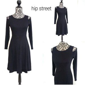 LOFT Stretch Cold Shoulder Swing Skirt LS Dress 00P